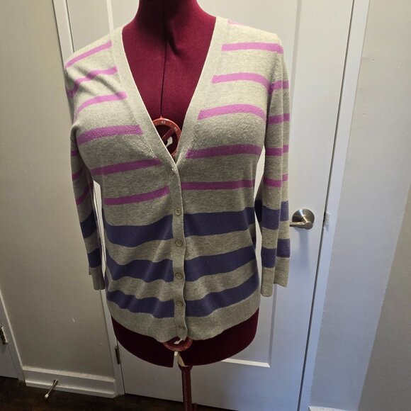 GAP Women's 100% Cotton Multi-Strip V-Neckline Long Sleeves Cardigan - Medium - Picture 1 of 14